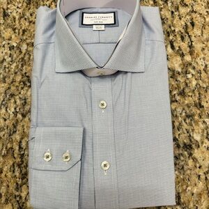 CHARLES TYRWHITT BLUE NONIRON WESTMINSTER WEAVE CUTAWAY CLASSIC FIT-16.5 36